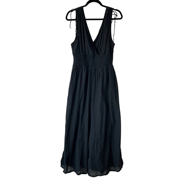 American Eagle Vneck Wide Leg Jumpsuit Black size Large 100% Cotton Boho Smocked - Picture 2 of 12